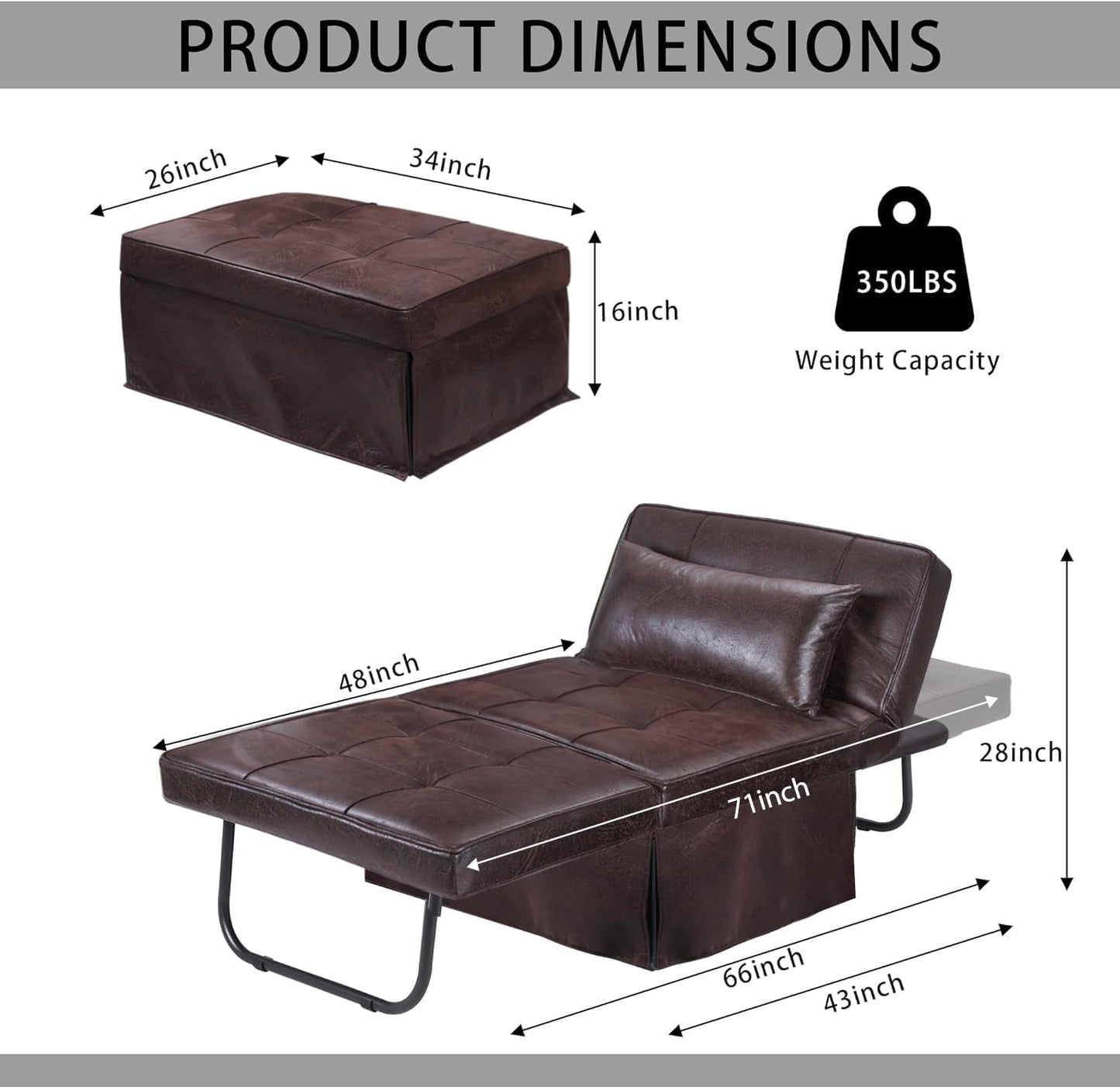 Sofa Bed, 4 in 1 Multi-Function Folding Ottoman for Living Room Apartment Office