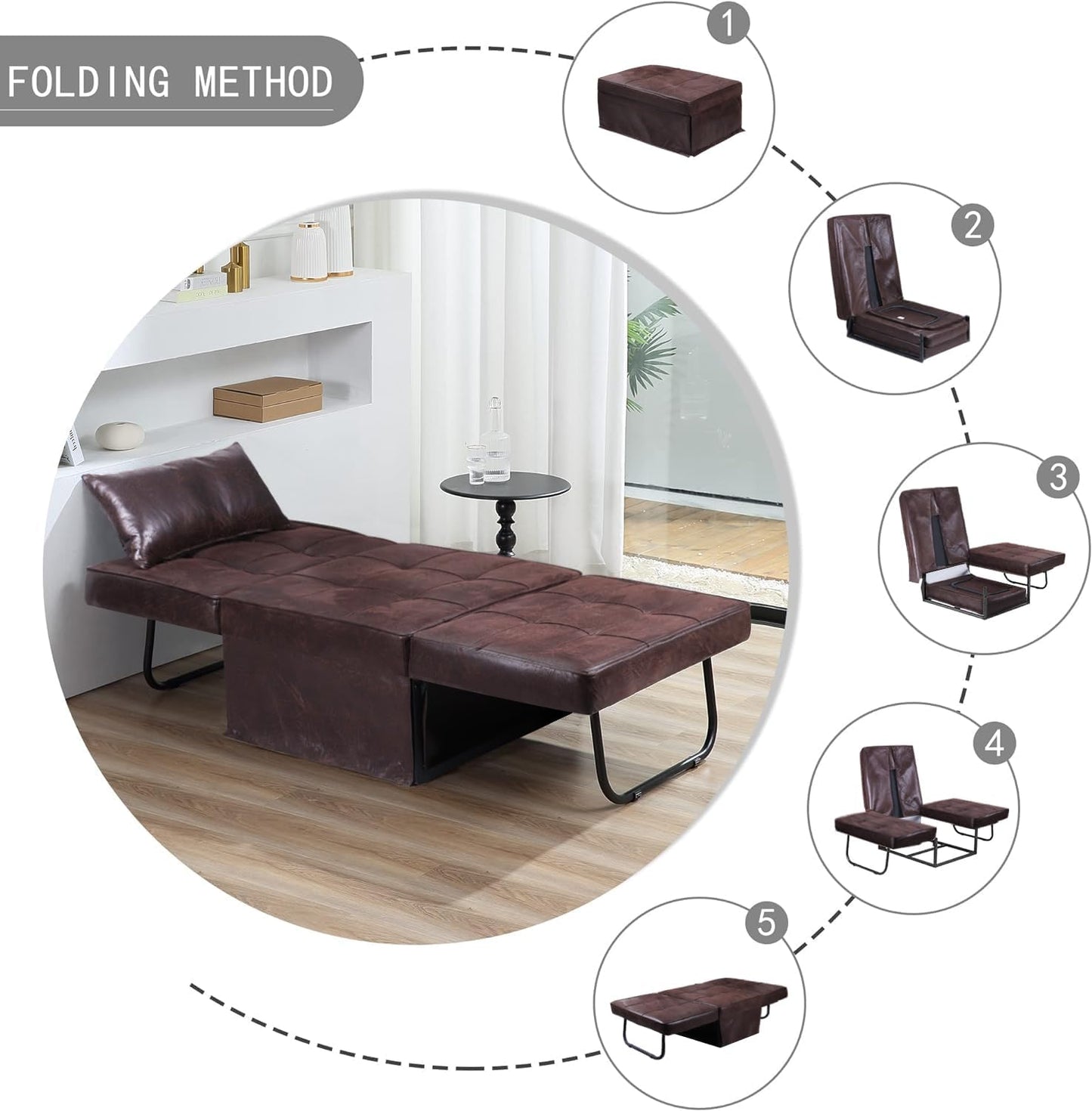 Sofa Bed, 4 in 1 Multi-Function Folding Ottoman for Living Room Apartment Office