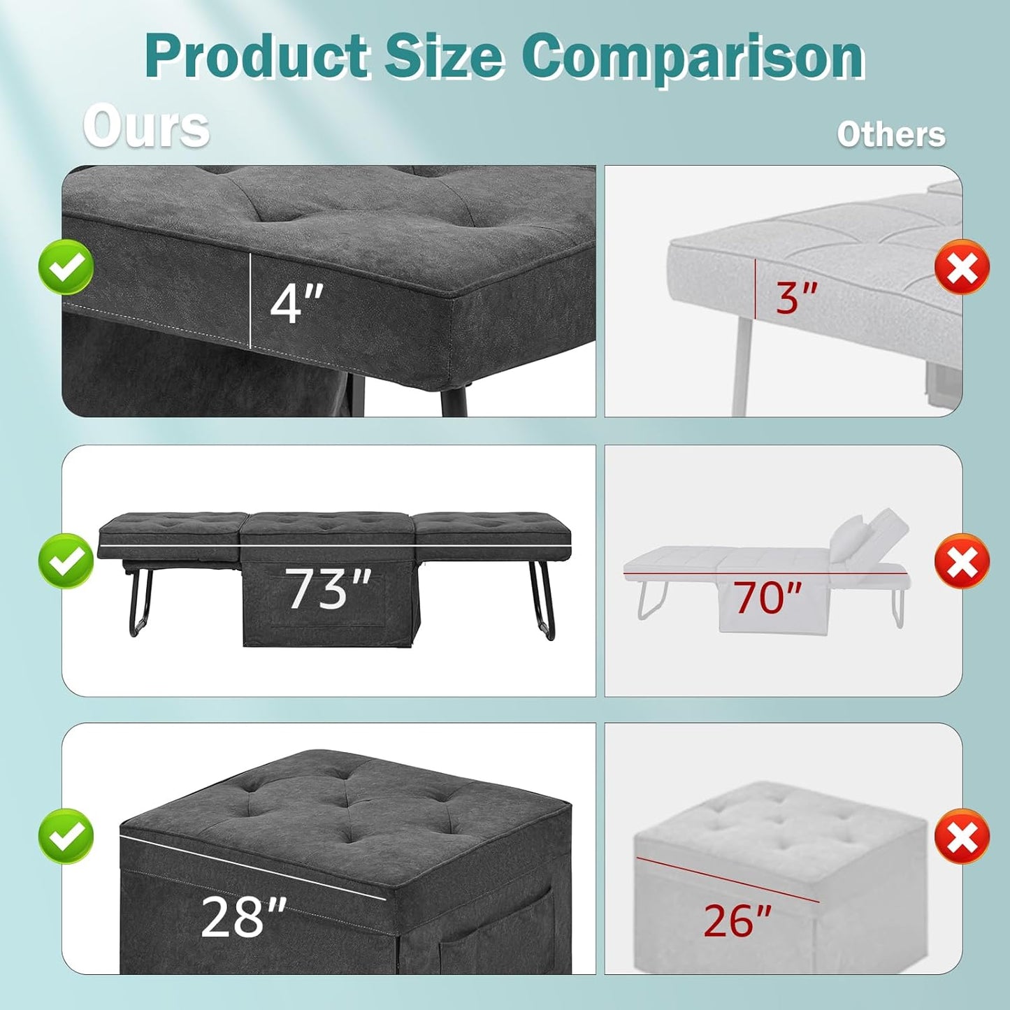 Sofa Bed, 4 in 1 Multi-Function Folding Ottoman for Living Room Apartment Office