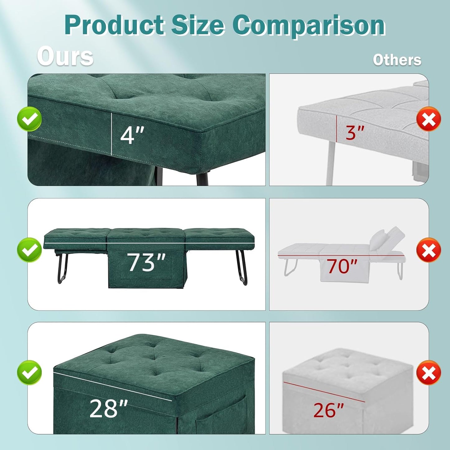 Sofa Bed, 4 in 1 Multi-Function Folding Ottoman for Living Room Apartment Office