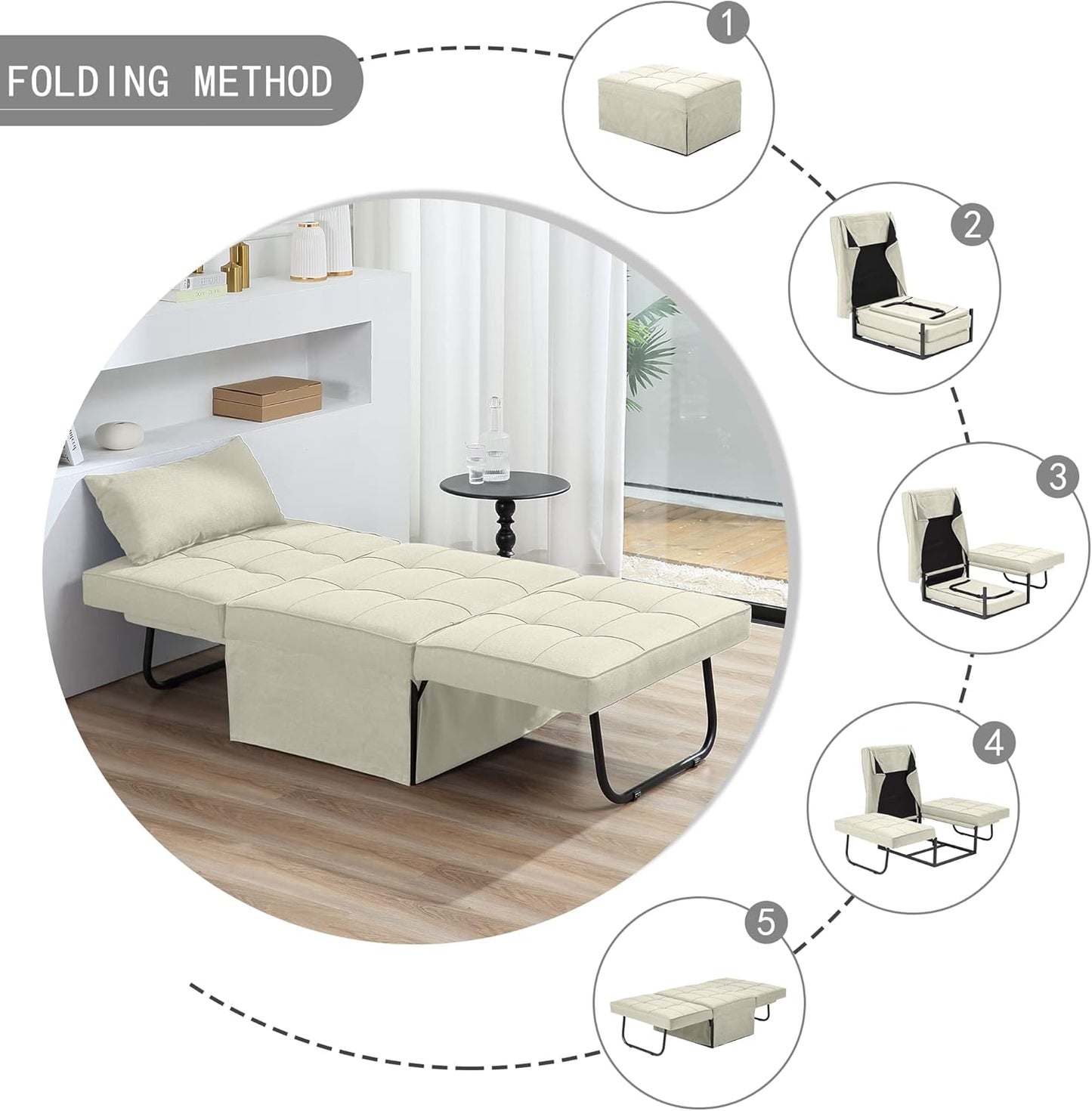 Sofa Bed, 4 in 1 Multi-Function Folding Ottoman for Living Room Apartment Office