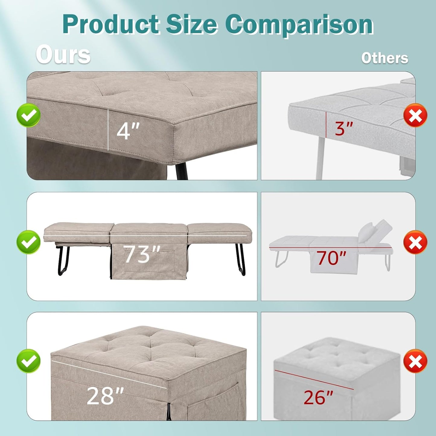 Sofa Bed, 4 in 1 Multi-Function Folding Ottoman for Living Room Apartment Office