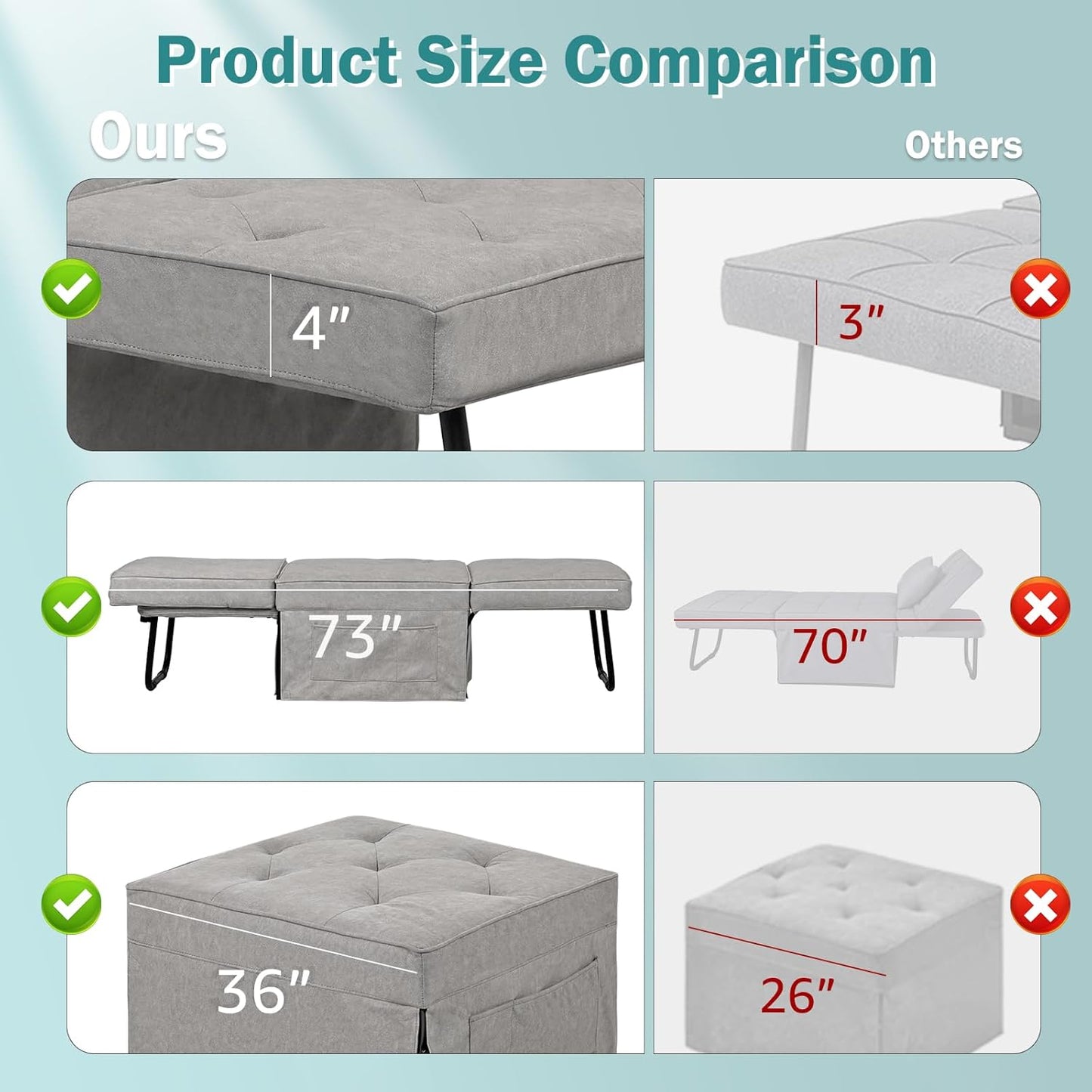 Sofa Bed, 4 in 1 Multi-Function Folding Ottoman for Living Room Apartment Office