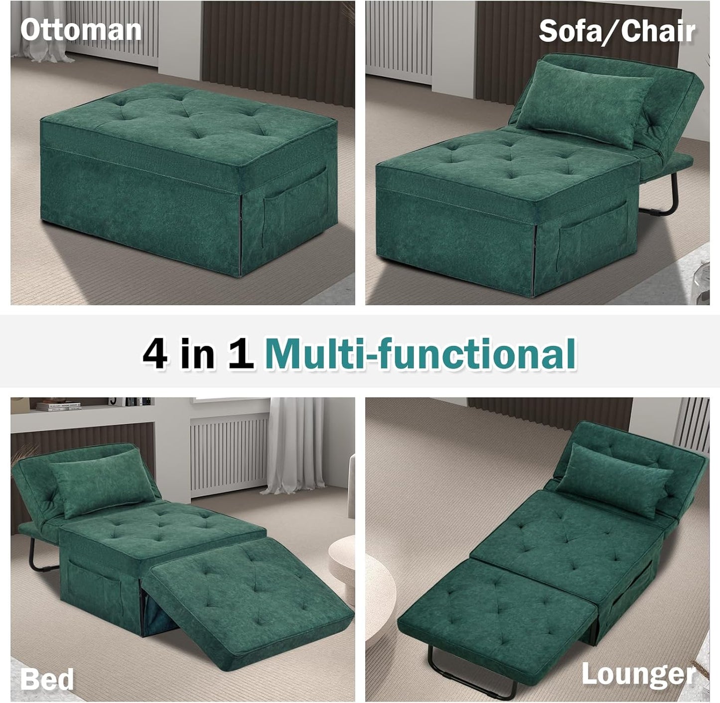 Sofa Bed, 4 in 1 Multi-Function Folding Ottoman for Living Room Apartment Office