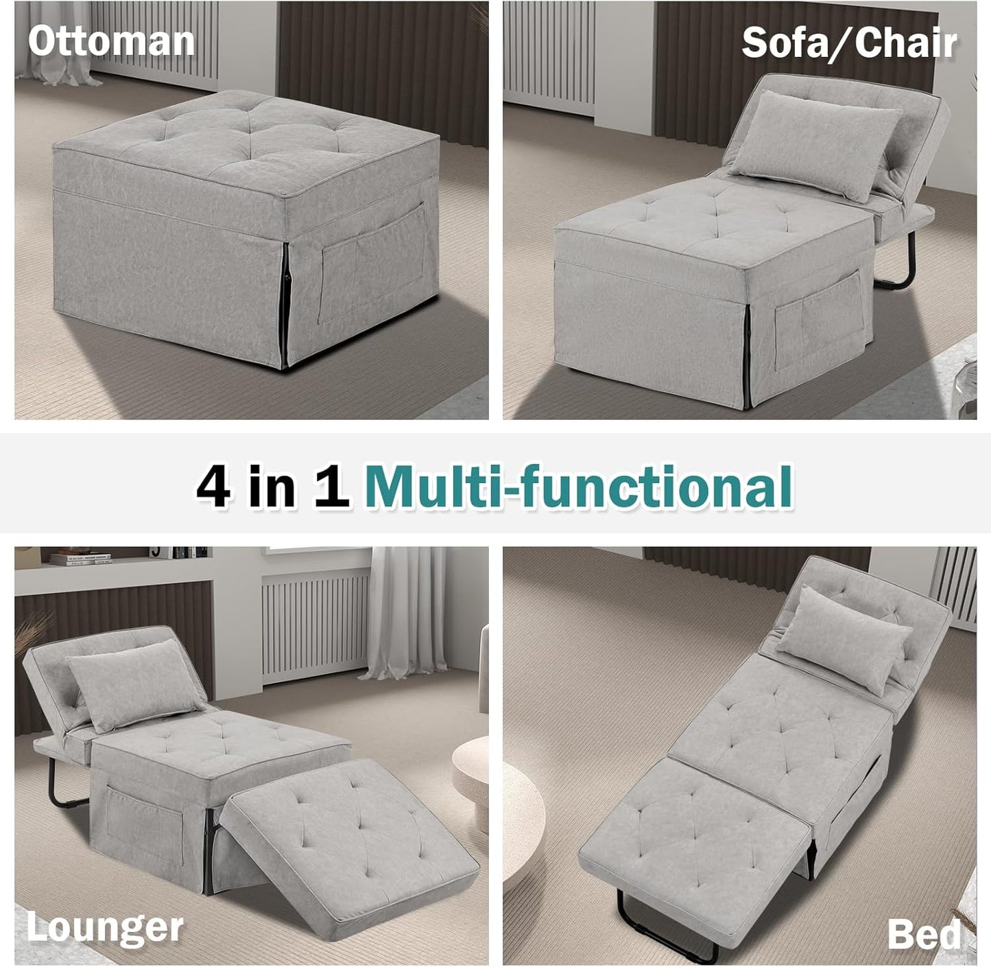 Sofa Bed, 4 in 1 Multi-Function Folding Ottoman for Living Room Apartment Office