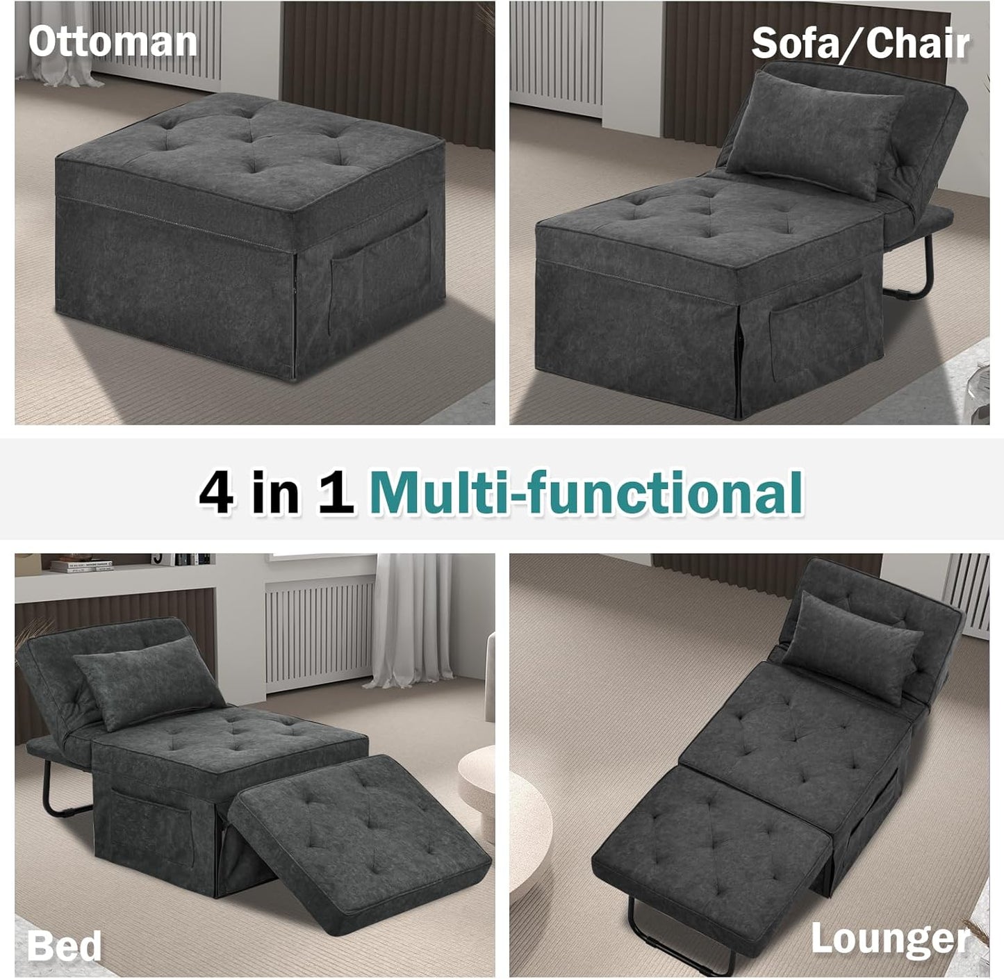 Sofa Bed, 4 in 1 Multi-Function Folding Ottoman for Living Room Apartment Office