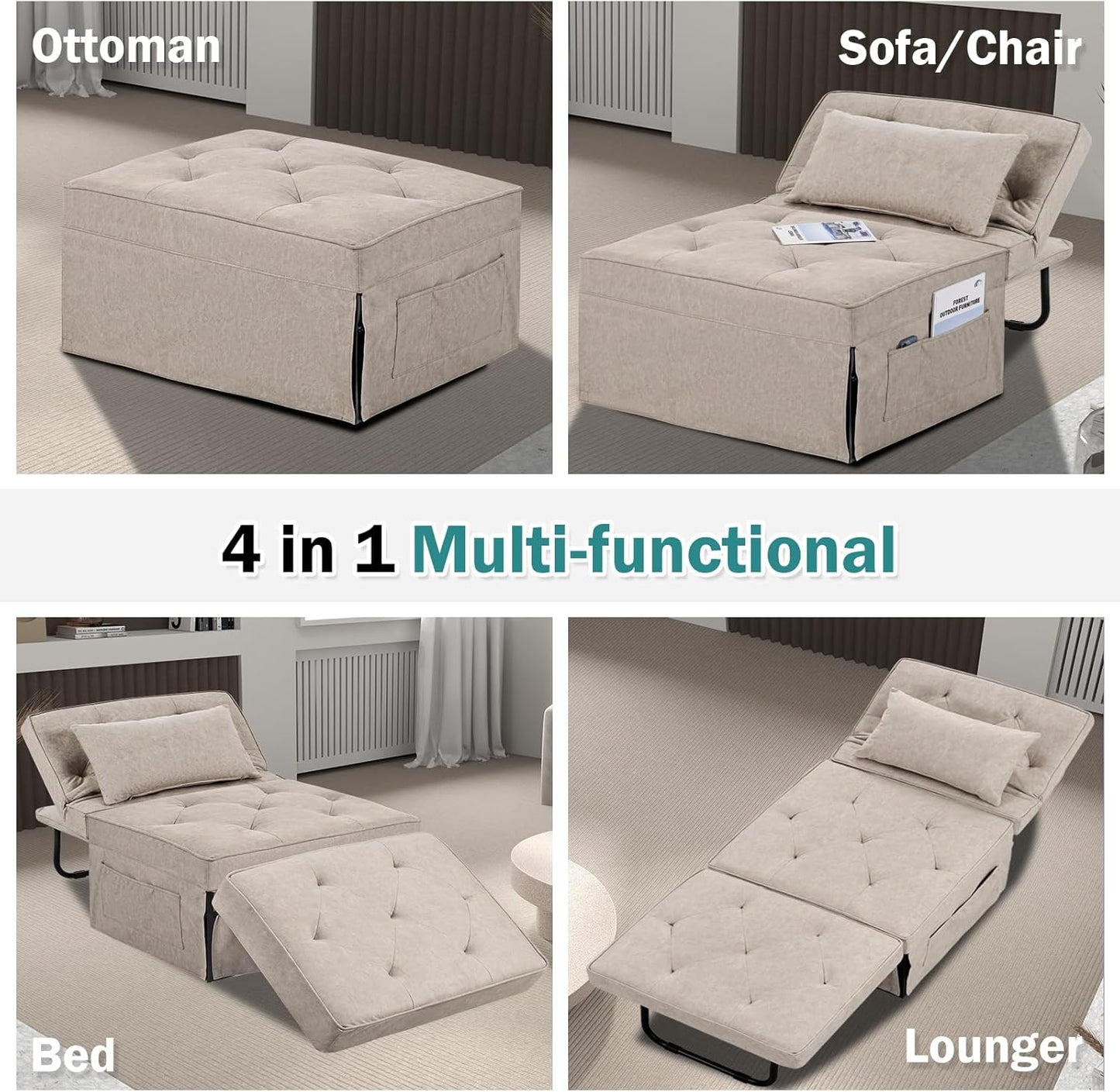Sofa Bed, 4 in 1 Multi-Function Folding Ottoman for Living Room Apartment Office