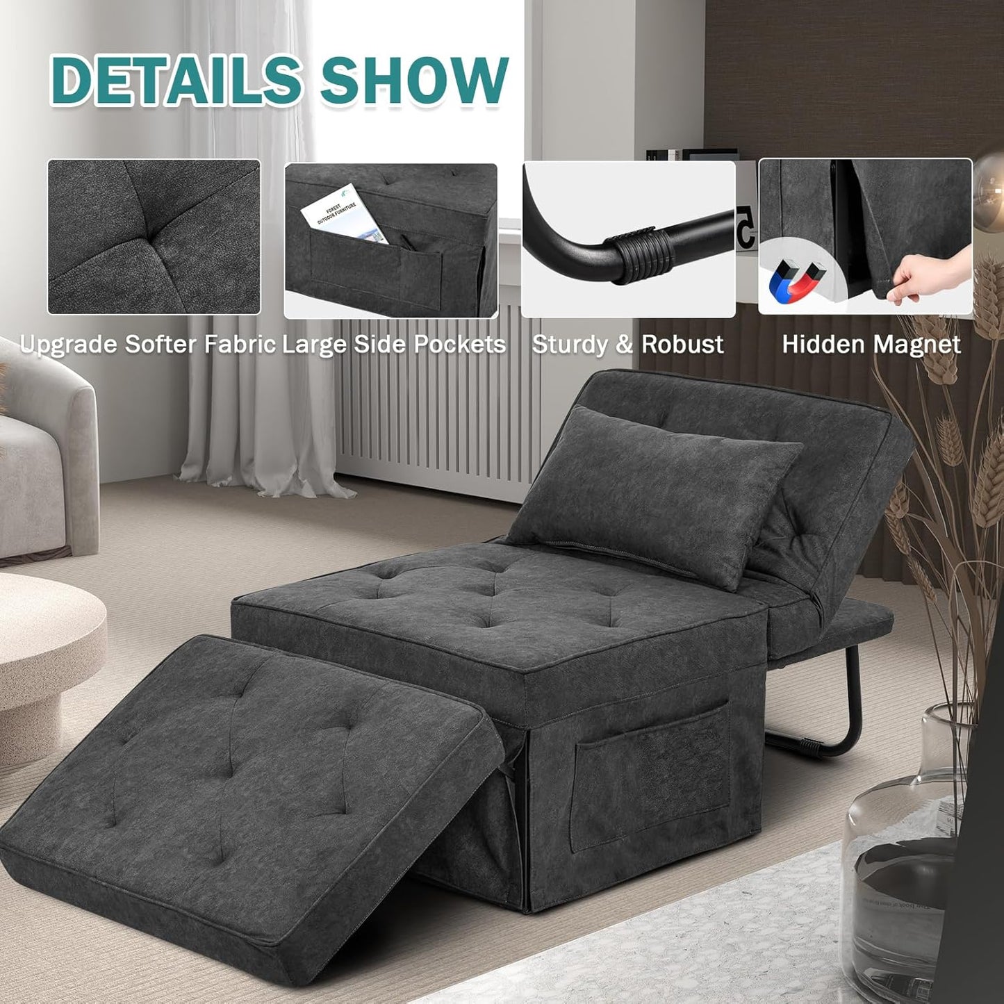 Sofa Bed, 4 in 1 Multi-Function Folding Ottoman for Living Room Apartment Office
