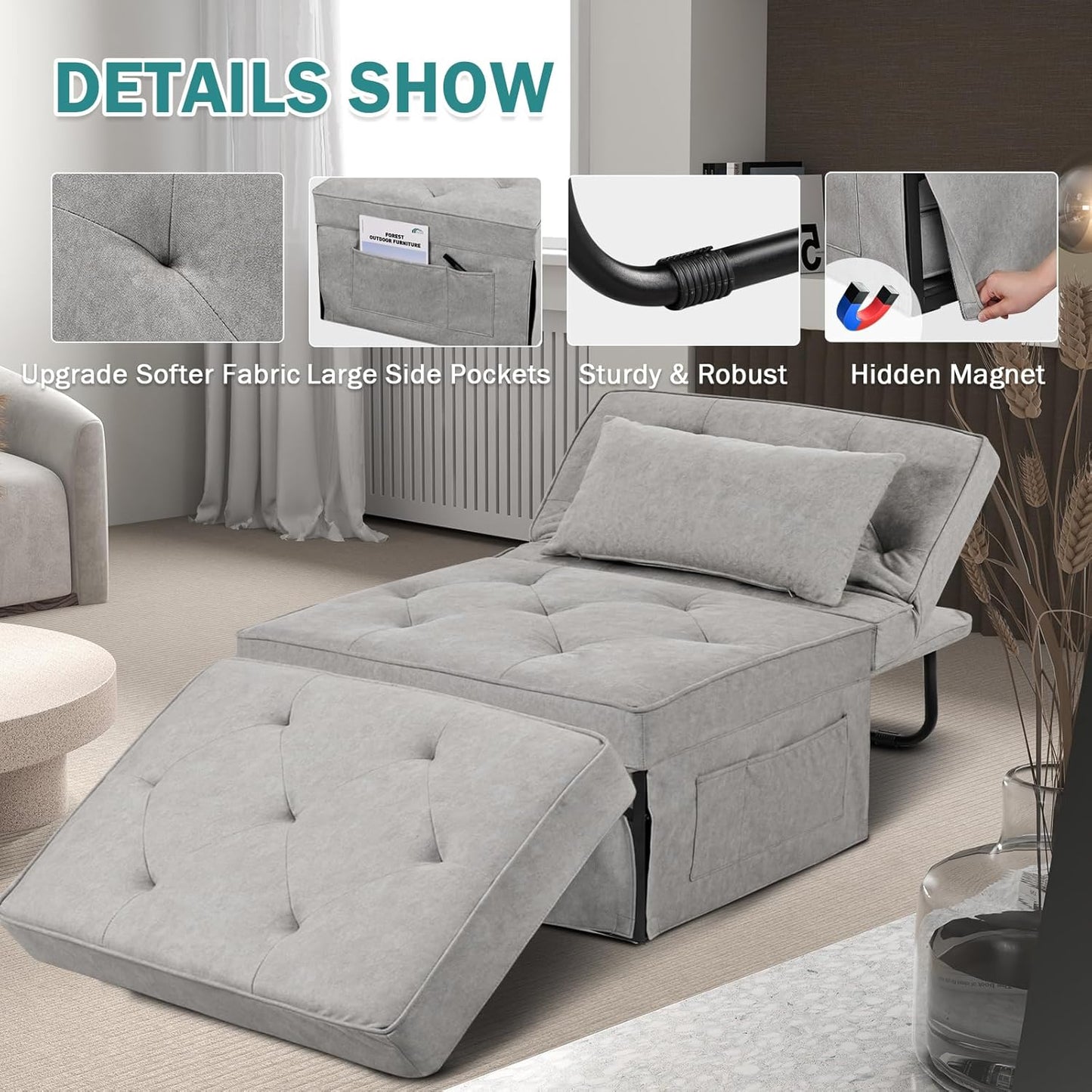 Sofa Bed, 4 in 1 Multi-Function Folding Ottoman for Living Room Apartment Office
