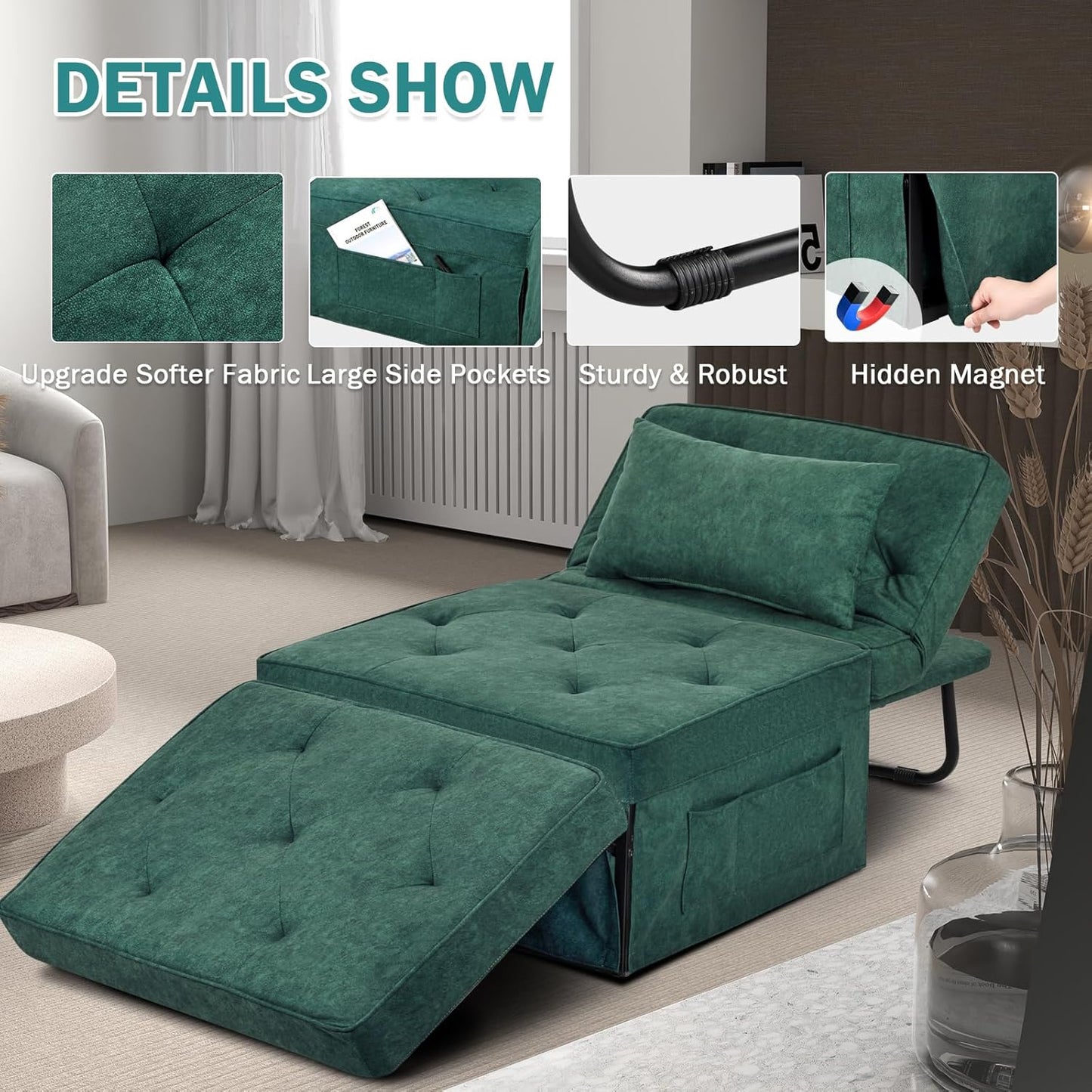 Sofa Bed, 4 in 1 Multi-Function Folding Ottoman for Living Room Apartment Office