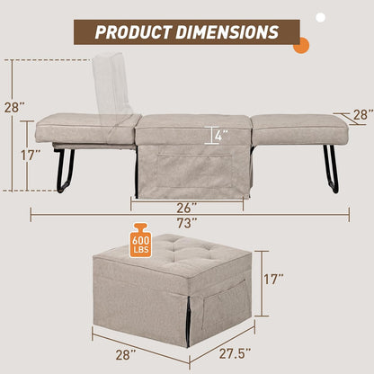 Sofa Bed, 4 in 1 Multi-Function Folding Ottoman for Living Room Apartment Office