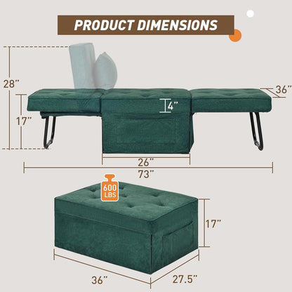 Sofa Bed, 4 in 1 Multi-Function Folding Ottoman for Living Room Apartment Office