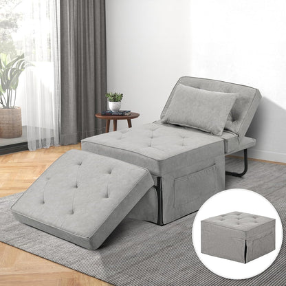 Convertible Sofa Bed, 4 in 1 Multi-Function Folding Ottoman Bed with Adjustable Backrest, Modern Pull Out Sleeper Chair for Living Room Apartment Office (Plus Beige, 36" Width-Large)