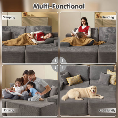 OVIOS 81.2" Cloud Plush Oversized Sectional with Double Chaise – Sofa Bed Comfort, No Assembly Required