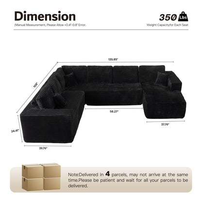 OVIOS Modular Cloud Sofa with Memory Foam & L-Shaped Chaise,Corduroy Fabric Sofa, No Assembly Required
